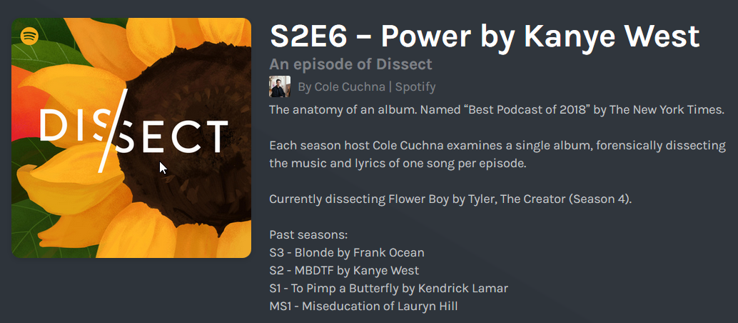 2019-06-02 21_15_05-S2E6 – Power by Kanye West by Dissect • A podcast on Anchor